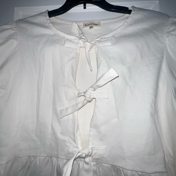 Aaron & Amber Babydoll Ribbon Tie Denim Mini Dress - Picture 3 of 4